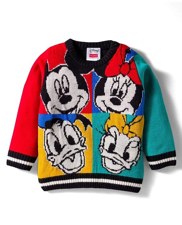 Babyhug Disney Woven Full Sleeves Pullover Sweater with Minnie & Friends Graphics - Multicolor