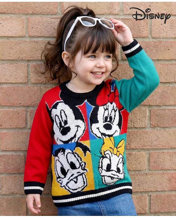 Babyhug Disney Woven Full Sleeves Pullover Sweater with Minnie & Friends Graphics - Multicolor