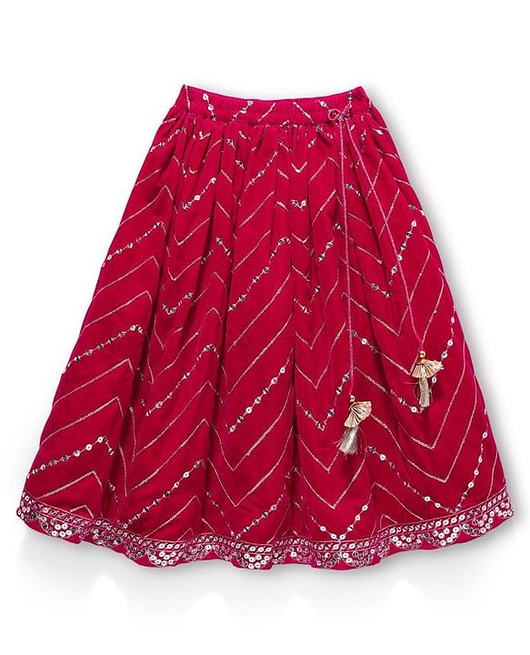 Babyhug Velvet Woven Half Sleeves Choli Lehenga Set with Dupatta & Embroidery - Dark Pink