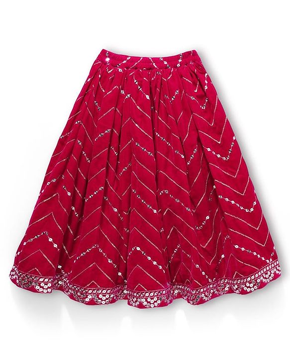 Babyhug Velvet Woven Half Sleeves Choli Lehenga Set with Dupatta & Embroidery - Dark Pink