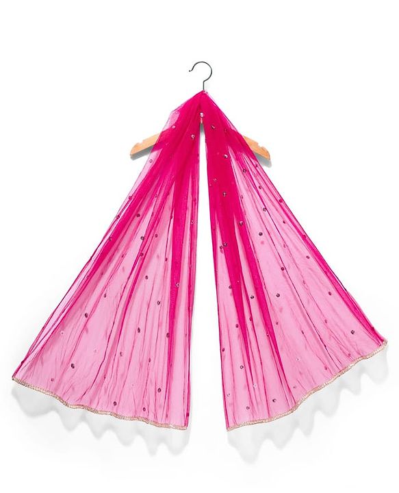 Babyhug Velvet Woven Half Sleeves Choli Lehenga Set with Dupatta & Embroidery - Dark Pink
