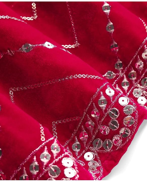 Babyhug Velvet Woven Half Sleeves Choli Lehenga Set with Dupatta & Embroidery - Dark Pink