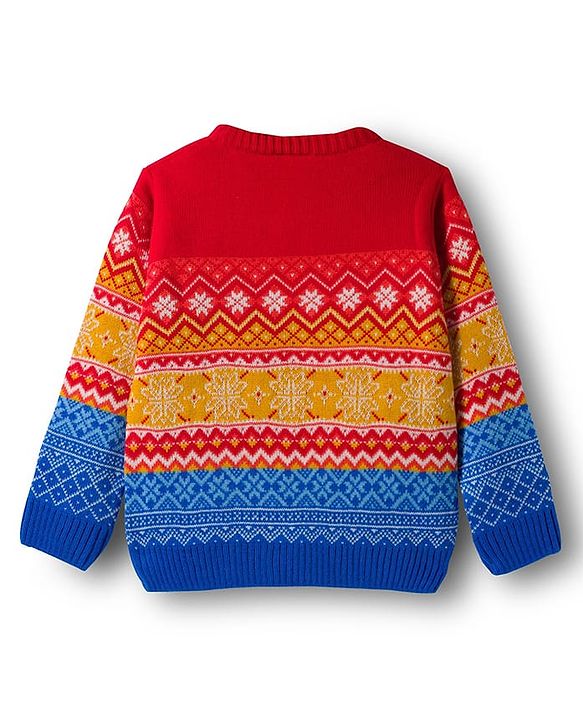 Babyhug Disney Woven Full Sleeves Pullover Sweater With Mickey Mouse Graphics - Multicolor