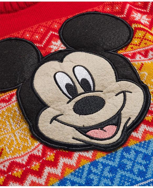 Babyhug Disney Woven Full Sleeves Pullover Sweater With Mickey Mouse Graphics - Multicolor