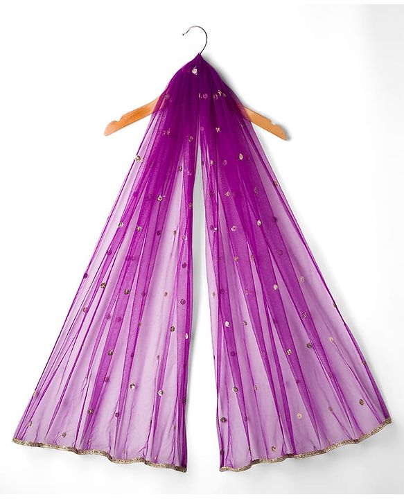 Babyhug Glass Nylon Woven Frill Sleeves Choli Lehenga & Dupatta Set with Floral Embroidery - Purple