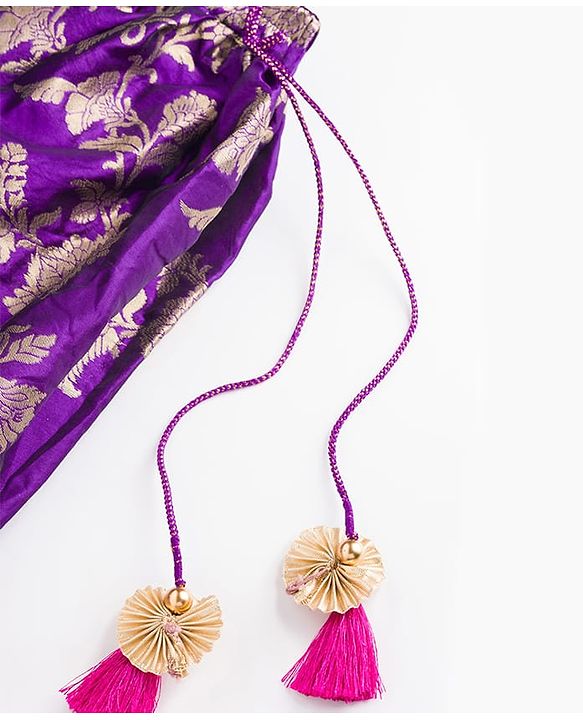 Babyhug Brocade Woven Half Puffed Sleeve Choli Lehenga & Dupatta with Floral Foil Design - Purple & Dark Pink