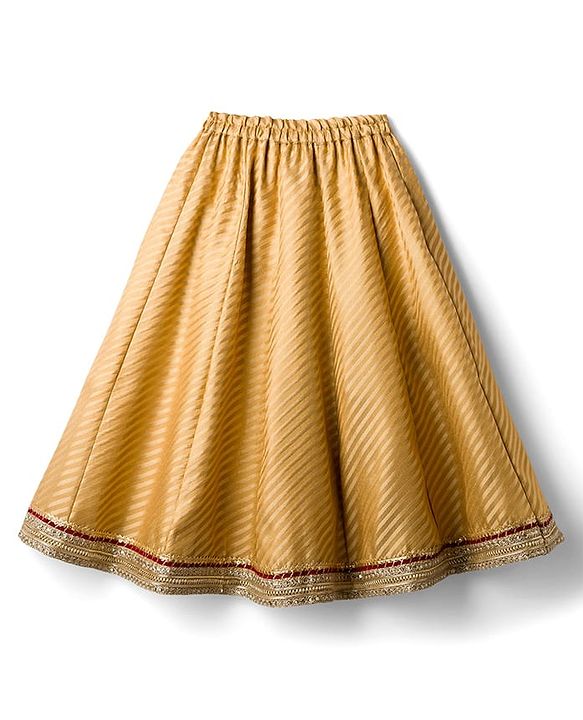 Babyhug Brocade Woven Puff Sleeves Choli Lehenga & Dupatta Set with Floral Embroidery - Red & Beige