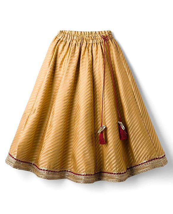 Babyhug Brocade Woven Puff Sleeves Choli Lehenga & Dupatta Set with Floral Embroidery - Red & Beige