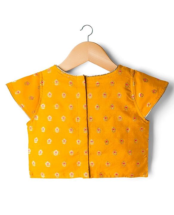 Babyhug Brocade Woven Cap Sleeves Choli Lehenga & Dupatta Set with Floral Foil Print - Hot Pink & Yellow
