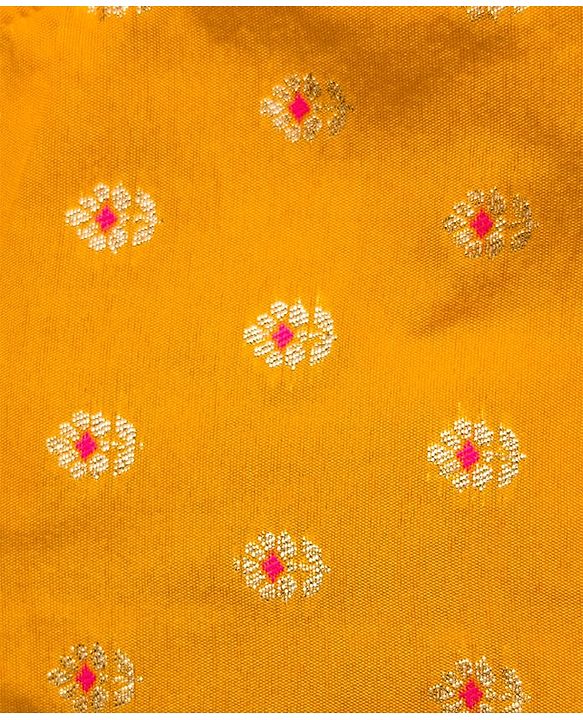 Babyhug Brocade Woven Cap Sleeves Choli Lehenga & Dupatta Set with Floral Foil Print - Hot Pink & Yellow