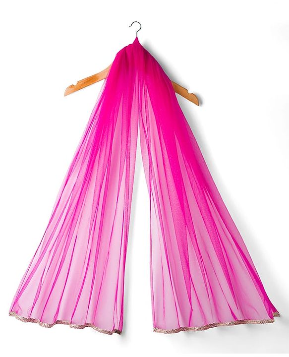 Babyhug Brocade Woven Cap Sleeves Choli Lehenga & Dupatta Set with Floral Foil Print - Hot Pink & Yellow