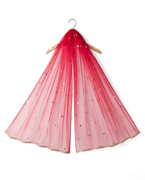 Babyhug Brocade Woven Puff Sleeves Choli Lehenga & Dupatta Set with Floral Foil Print - Red