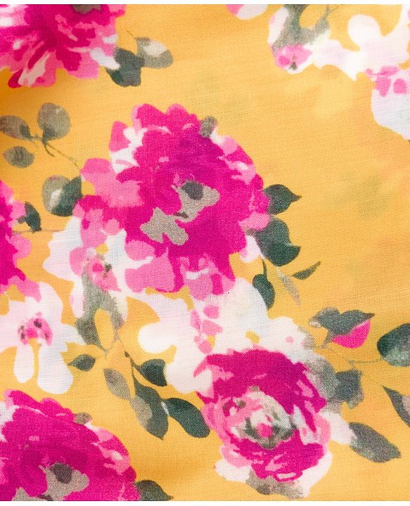 Babyhug Cambric Woven Full Sleeves Kurti Palazzo & Dupatta Set With Floral Print - Yellow & Pink