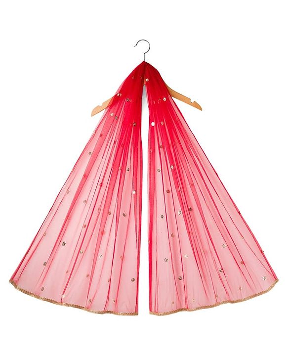 Babyhug Brocade Woven Half Sleeves Choli Lehenga & Dupatta Set With Floral Print - Red