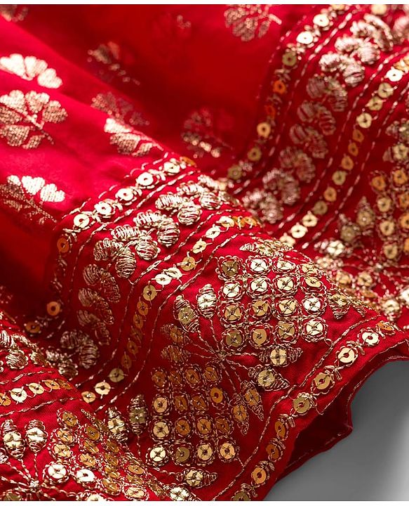 Babyhug Brocade Woven Half Sleeves Choli Lehenga & Dupatta Set With Floral Print - Red