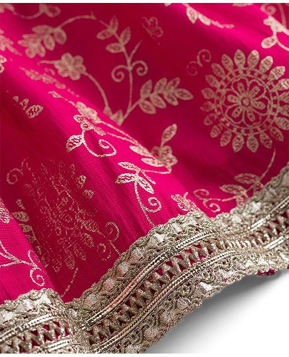 Babyhug Brocade Woven Sleeveless Choli Lehenga & Dupatta Set With Floral Print & Embroidered - Fuschia