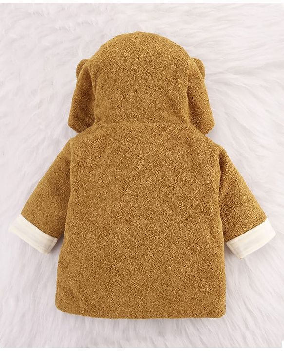Babyhug Cotton Terry Woven Full Sleeves Hooded Bathrobe with Monkey Embroidery - Brown