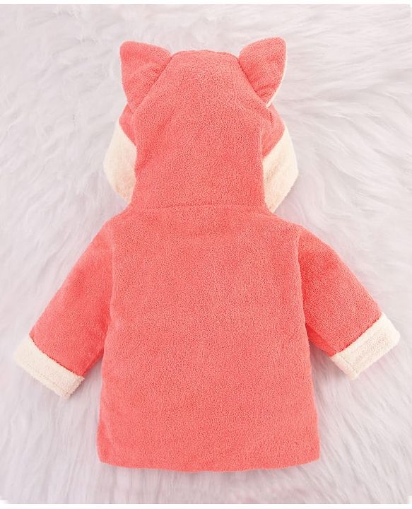 Babyhug Cotton Terry Woven Full Sleeves Hooded Bathrobe with Fox Embroidery - Pink
