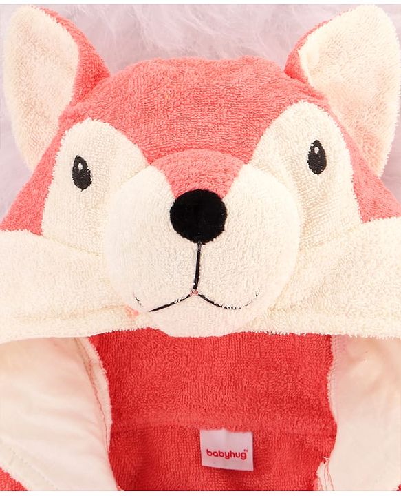 Babyhug Cotton Terry Woven Full Sleeves Hooded Bathrobe with Fox Embroidery - Pink