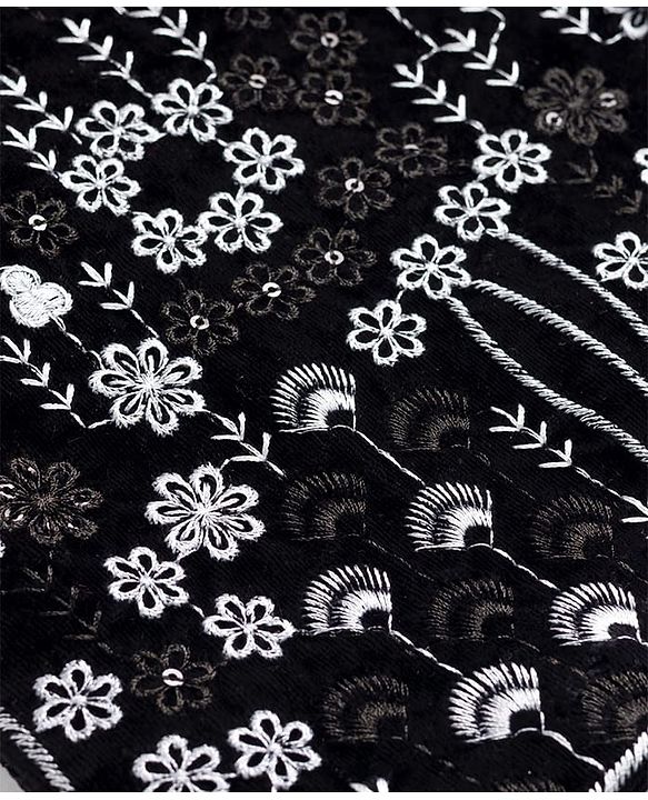 Babyhug Velvet Woven Full Sleeves Sherwani Set with Embroidery & Sequin Detailing - Black