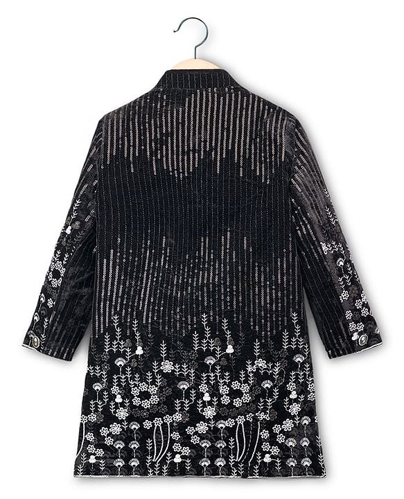 Babyhug Velvet Woven Full Sleeves Sherwani Set with Embroidery & Sequin Detailing - Black