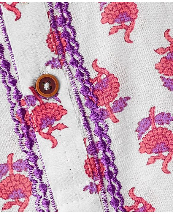 Babyhug Cotton Cambric Woven Full Sleeves Kurta Dhoti Set with Floral Print - White & Purple