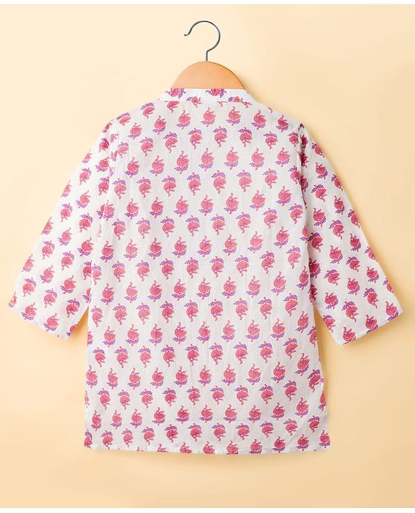 Babyhug Cotton Cambric Woven Full Sleeves Kurta Dhoti Set with Floral Print - White & Purple