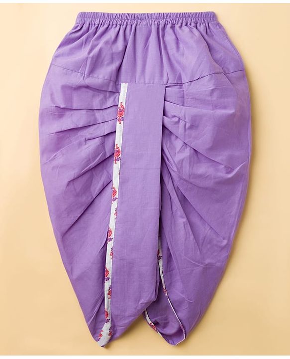 Babyhug Cotton Cambric Woven Full Sleeves Kurta Dhoti Set with Floral Print - White & Purple