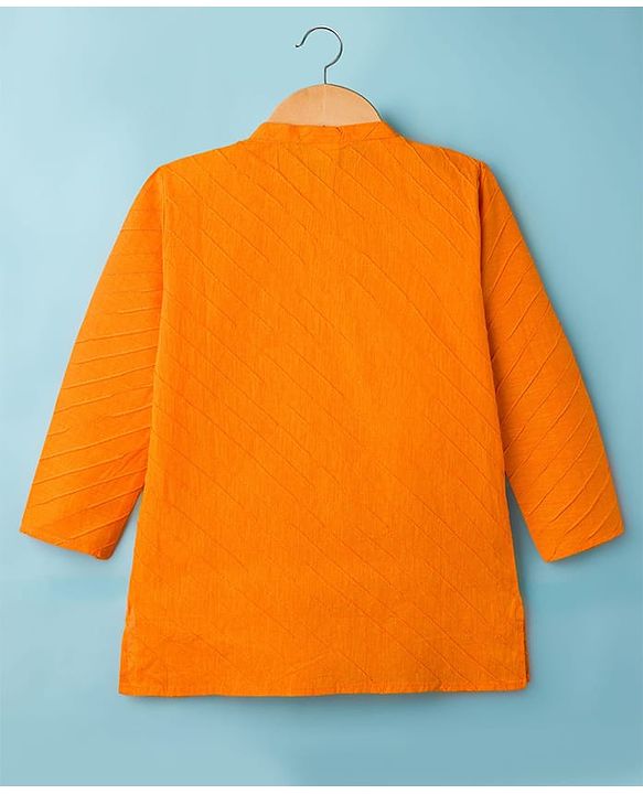 Babyhug Cotton Dobby Woven Full Sleeves Solid Kurta Pyjama Set - Orange