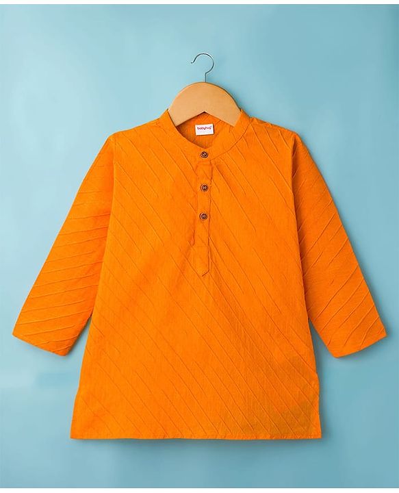 Babyhug Cotton Dobby Woven Full Sleeves Solid Kurta Pyjama Set - Orange