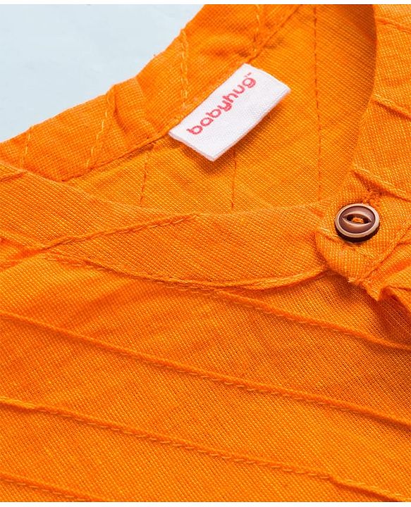 Babyhug Cotton Dobby Woven Full Sleeves Solid Kurta Pyjama Set - Orange