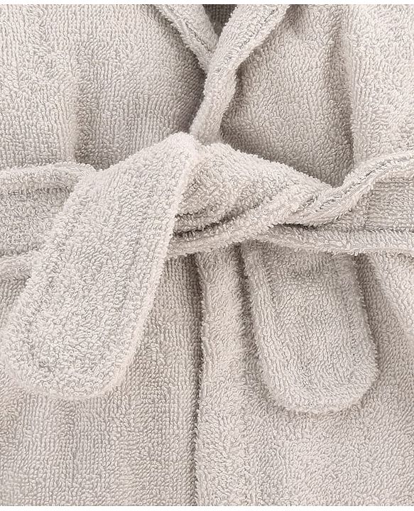 Babyhug Cotton Terry Woven Full Sleeves Hooded Bathrobe with Elephant Embroidery - Grey
