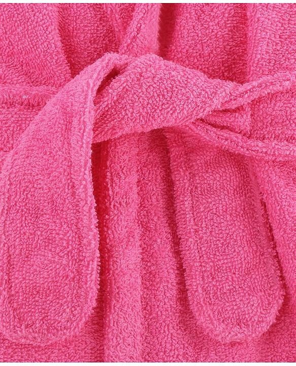 Babyhug Cotton Terry Woven Full Sleeves Hooded Bathrobe with Kitty Embroidery - Pink
