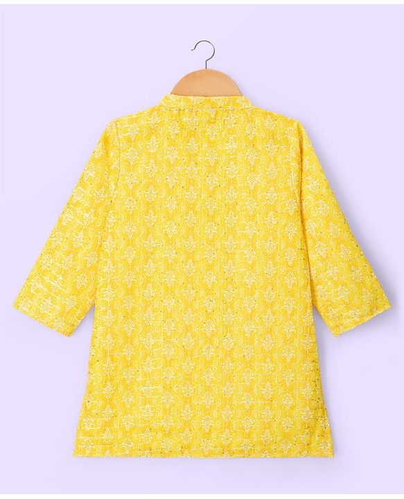 Babyhug Cotton Woven Full Sleeves Pintucked Kurta Pyjama Set with Sequin Detailing -  Yellow