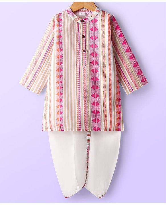 Babyhug Cotton Woven Full Sleeves Cambric Printed Kurta Dhoti Set - Multicolour