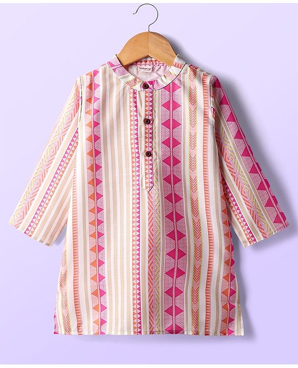 Babyhug Cotton Woven Full Sleeves Cambric Printed Kurta Dhoti Set - Multicolour