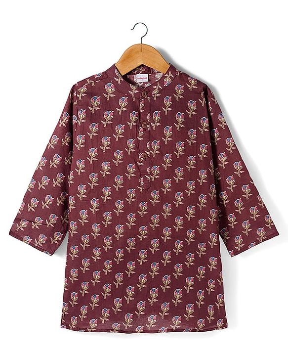 Babyhug Cotton Woven Full Sleeves Kurta Dhoti Set with Floral Print - Maroon