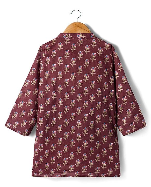 Babyhug Cotton Woven Full Sleeves Kurta Dhoti Set with Floral Print - Maroon