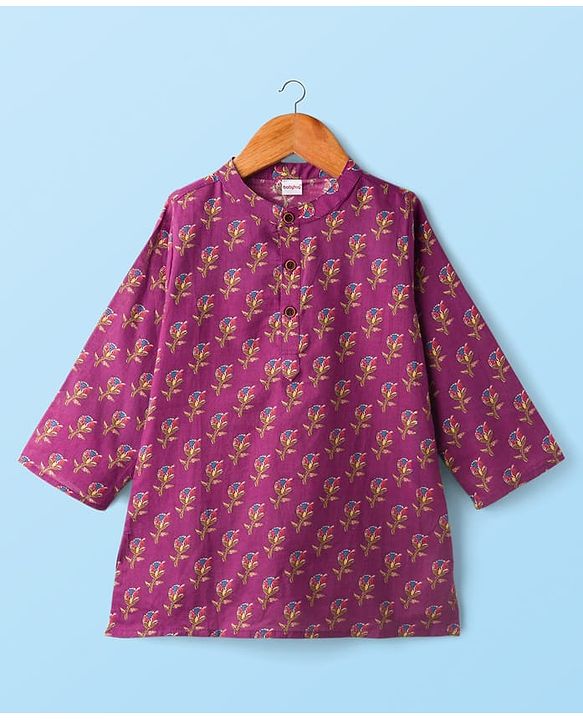 Babyhug Cambric Full Sleeves Floral Printed Kurta Dhoti Set - Purple