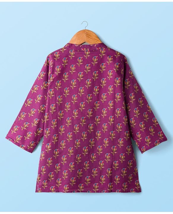 Babyhug Cambric Full Sleeves Floral Printed Kurta Dhoti Set - Purple