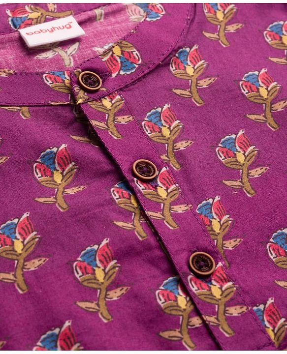 Babyhug Cambric Full Sleeves Floral Printed Kurta Dhoti Set - Purple