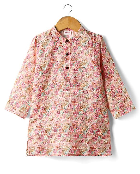 Babyhug Cotton Woven Full Sleeves  Printed Kurta Dhoti Set - Pink
