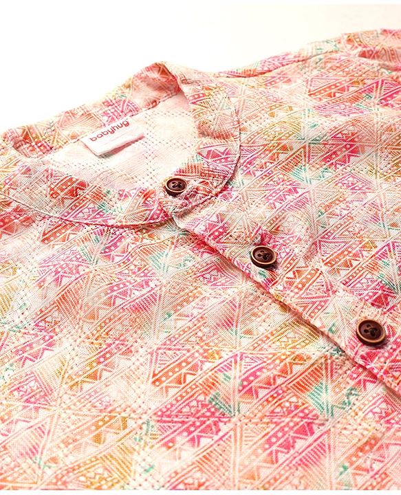 Babyhug Cotton Woven Full Sleeves  Printed Kurta Dhoti Set - Pink