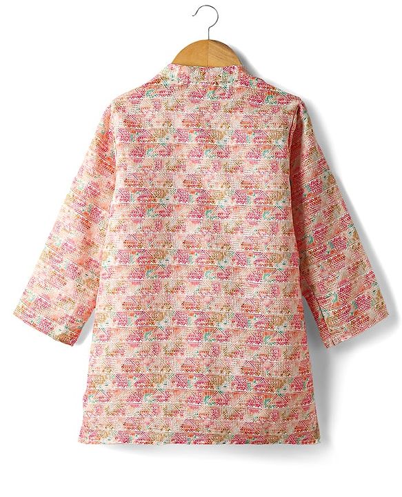 Babyhug Cotton Woven Full Sleeves  Printed Kurta Dhoti Set - Pink