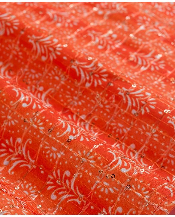 Babyhug Cotton Woven Full Sleeves Cambric Printed Kurta Dhoti Set with Sequin Detailing - Orange