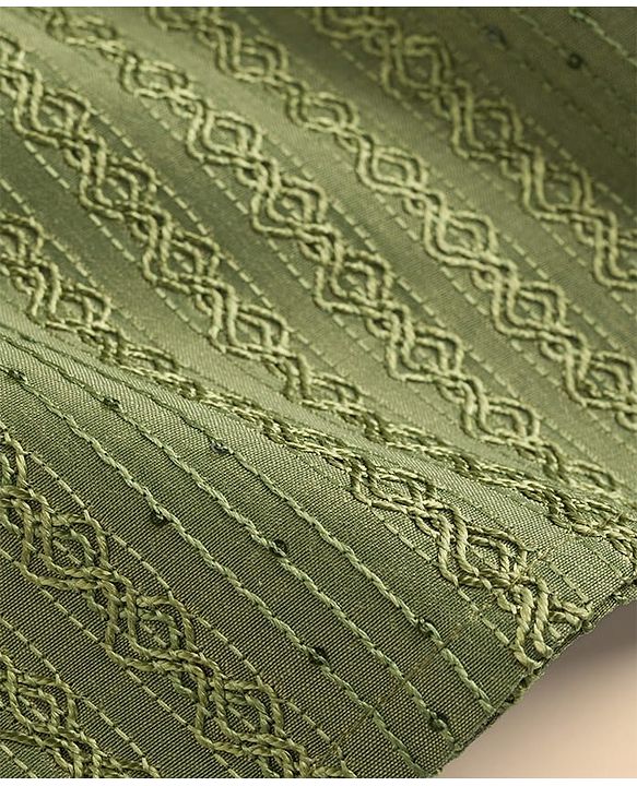 Babyhug Dobby Full Sleeves Thread Work Kurta with Pyjama Set - Green