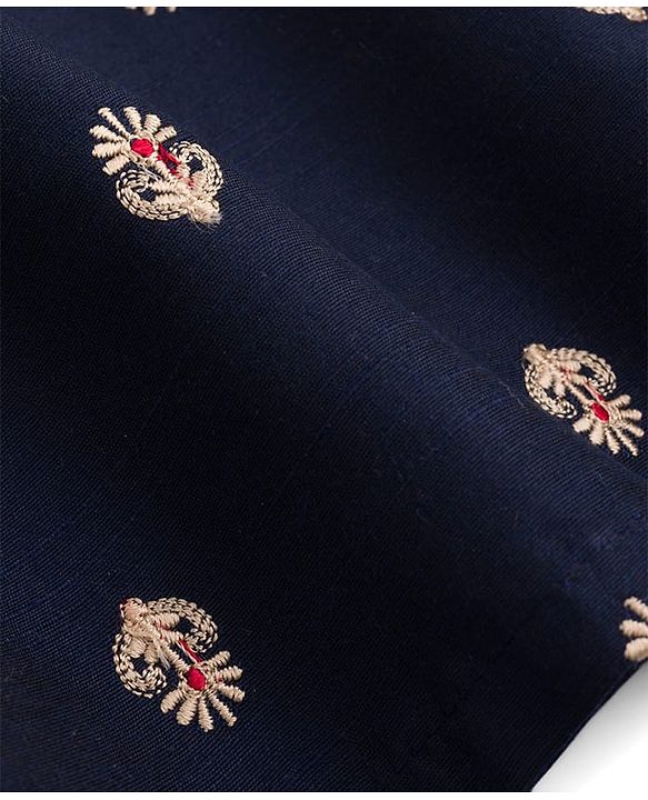 Babyhug Woven Full Sleeves Floral Embroidered Kurta with Pyjama Set - Navy Blue