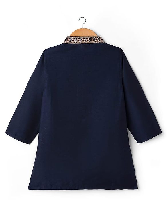 Babyhug Woven Full Sleeves Floral Embroidered Kurta with Pyjama Set - Navy Blue