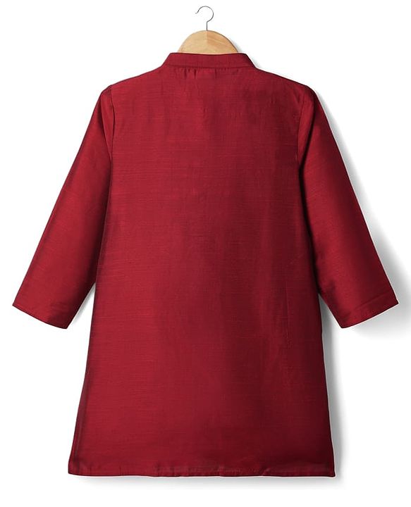 Babyhug Woven Full Sleeves Kurta Pyjama Set with Brocade Print Attached Jacket - Maroon & White