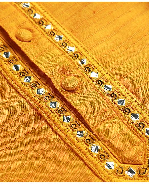 Babyhug Woven Full Sleeves Kurta Pyjama Set with Lace Detailing - Yellow & White